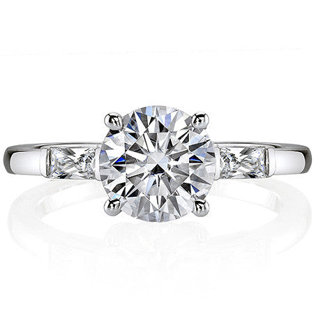 Round Brilliant Moissanite Engagement Ring with Baguette Side Stones
