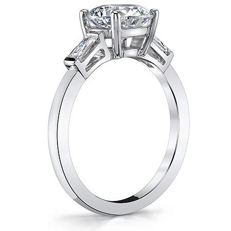 Round Brilliant Moissanite Engagement Ring with Baguette Side Stones