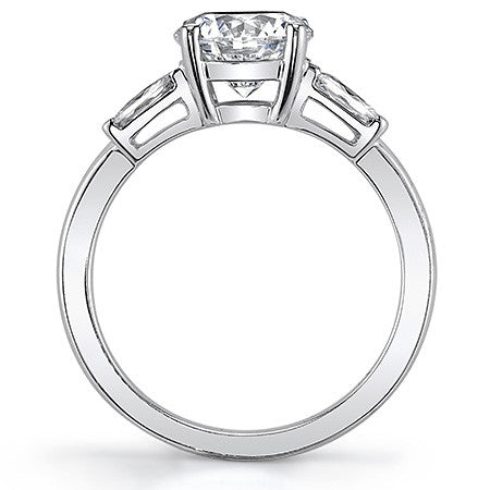 Round Brilliant Moissanite Engagement Ring with Baguette Side Stones