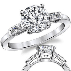 Round Brilliant Moissanite Engagement Ring with Baguette Side Stones