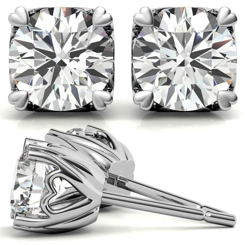 Hearts on Top Round Moissanite Stud Earrings