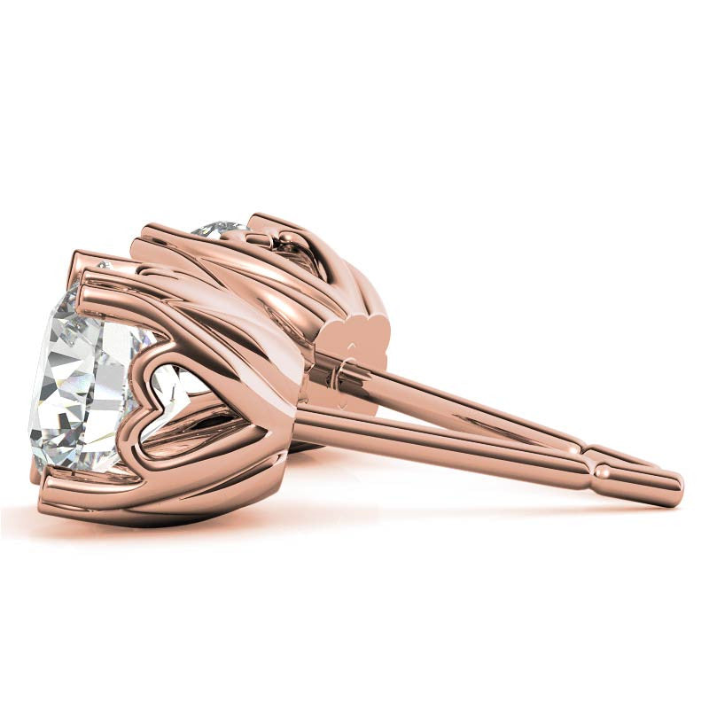 Hearts on Top Round Moissanite Stud Earrings
