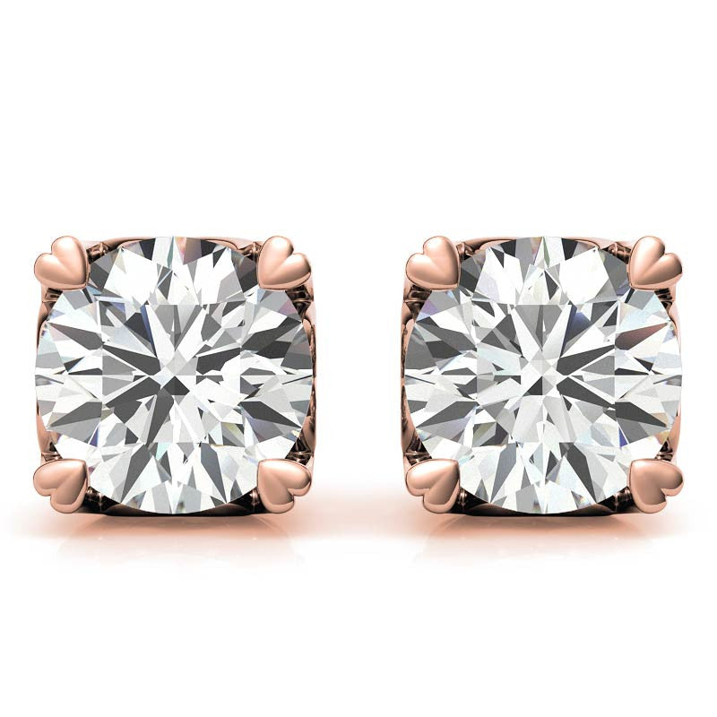 Hearts on Top Round Moissanite Stud Earrings