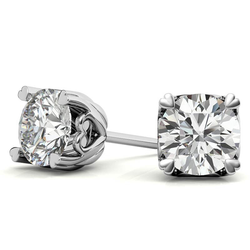 Hearts on Top Round Moissanite Stud Earrings
