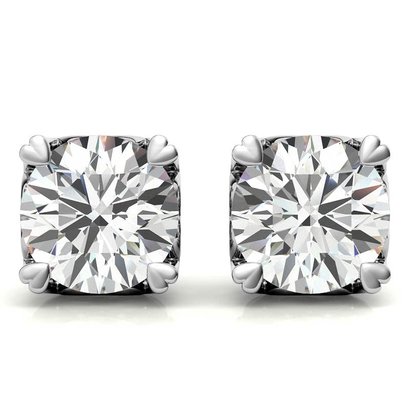 Hearts on Top Round Moissanite Stud Earrings