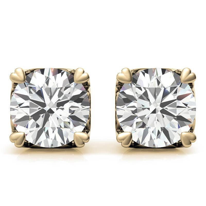 Hearts on Top Round Moissanite Stud Earrings