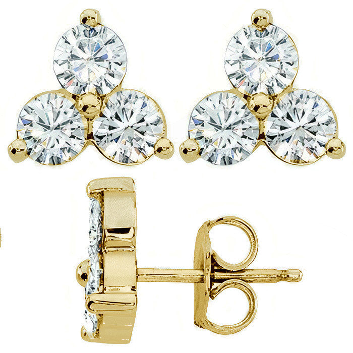 Round Moissanite Three Stone Earrings (3.5mm, 0.9ct) 14k W/Y