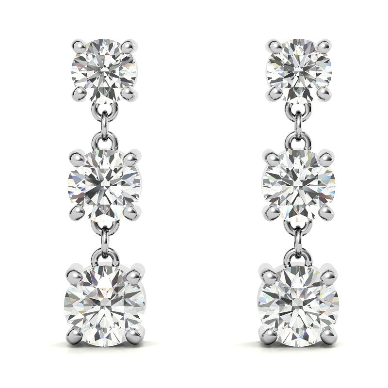 Round Moissanite Three Stone Earrings (5, 4.5, 4mm) 14k