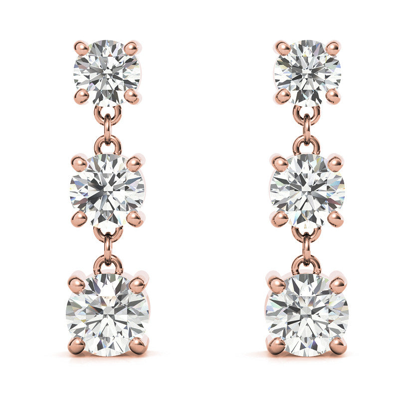 Round Moissanite Three Stone Earrings (5, 4.5, 4mm) 14k