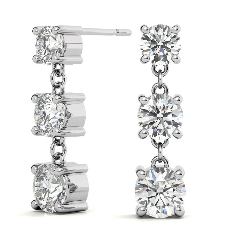 Round Moissanite Three Stone Earrings (5, 4.5, 4mm) 14k
