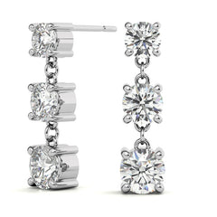 Round Moissanite Three Stone Earrings (5, 4.5, 4mm) 14k