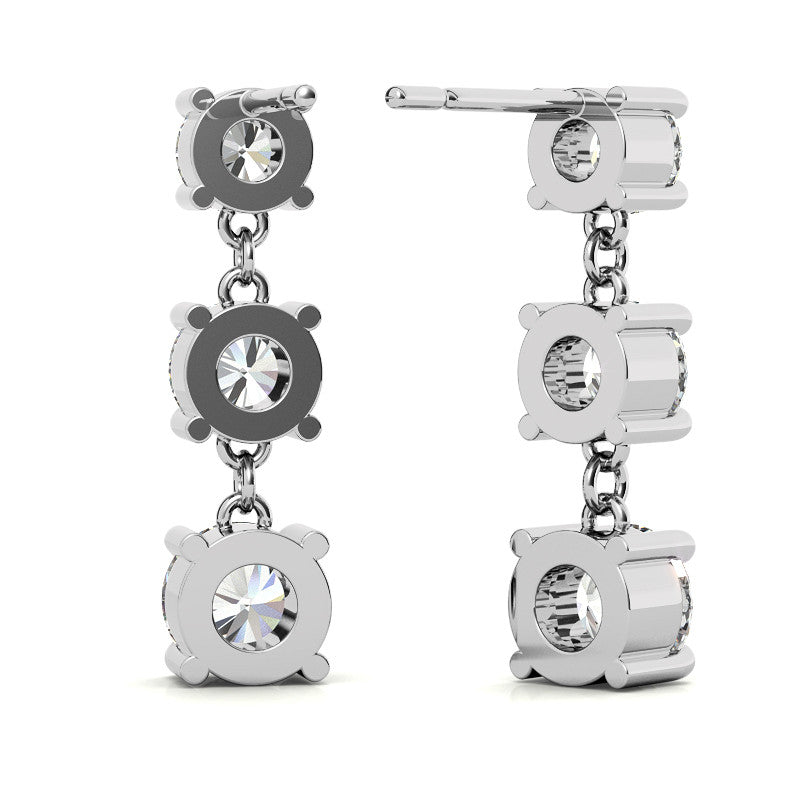 Round Moissanite Three Stone Earrings (5, 4.5, 4mm) 14k