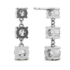 Round Moissanite Three Stone Earrings (5, 4.5, 4mm) 14k