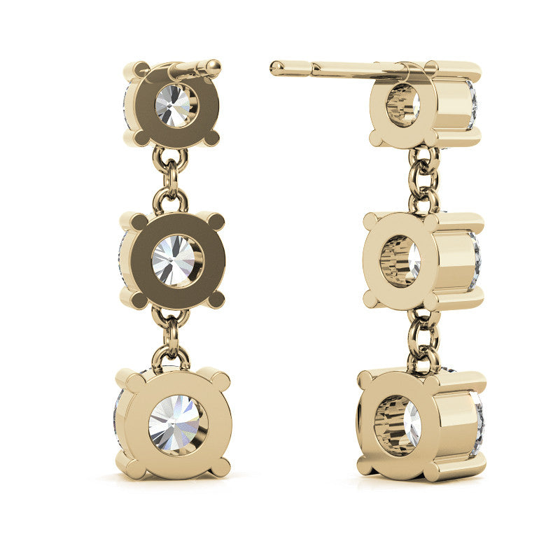 Round Moissanite Three Stone Earrings (5, 4.5, 4mm) 14k