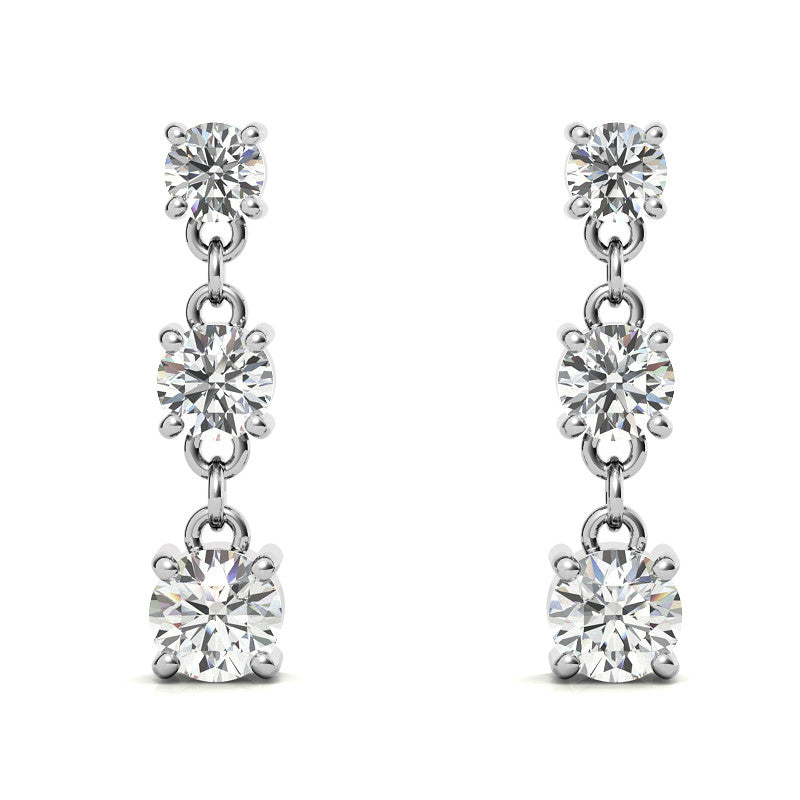 Round Moissanite Three Stone Earrings (4, 3.5, 3mm) 14k W/Y