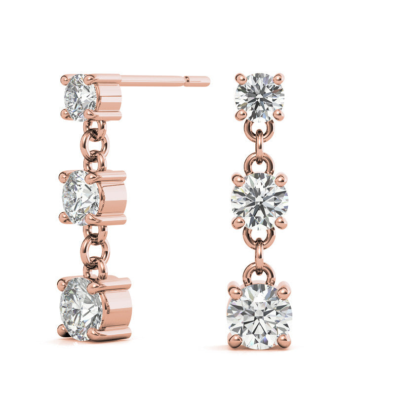 Round Moissanite Three Stone Earrings (4, 3.5, 3mm) 14k W/Y