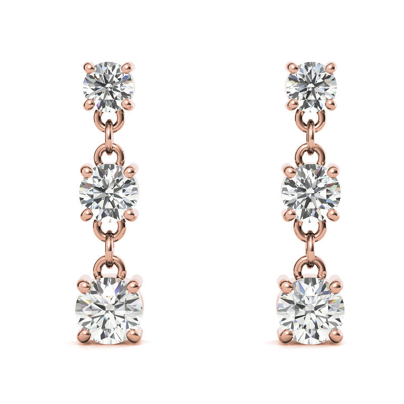 Round Moissanite Three Stone Earrings (4, 3.5, 3mm) 14k W/Y