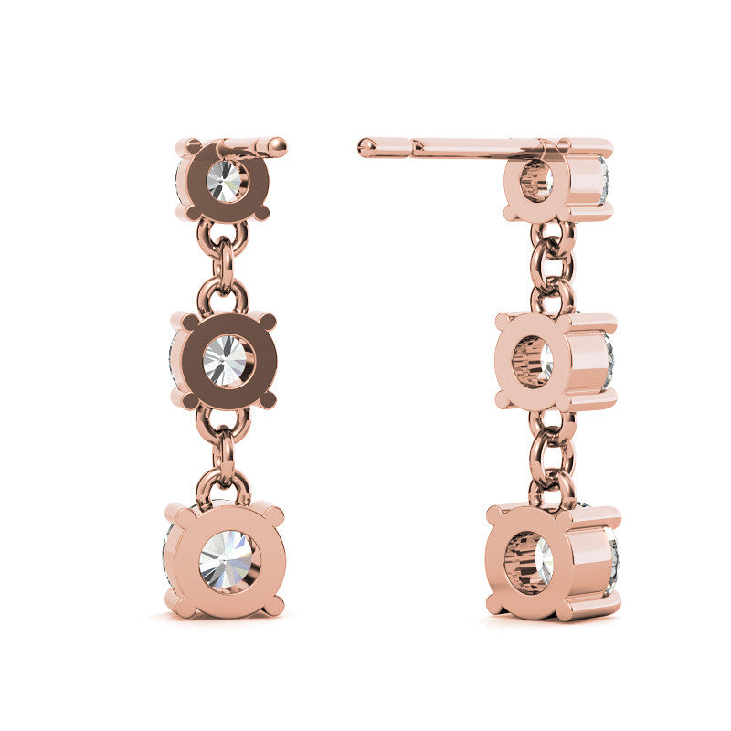 Round Moissanite Three Stone Earrings (4, 3.5, 3mm) 14k W/Y