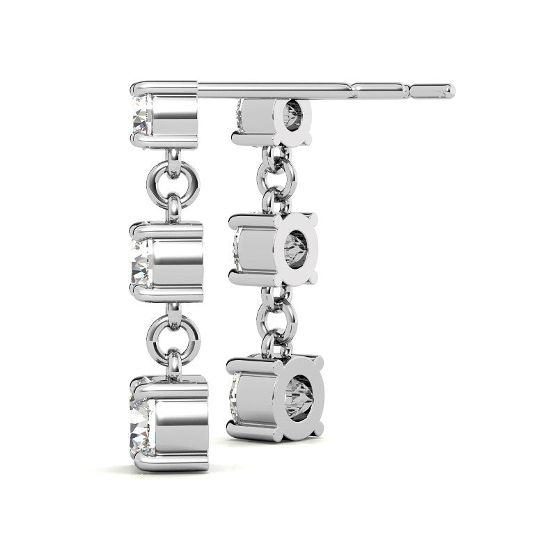 Round Moissanite Three Stone Earrings (4, 3.5, 3mm) 14k W/Y
