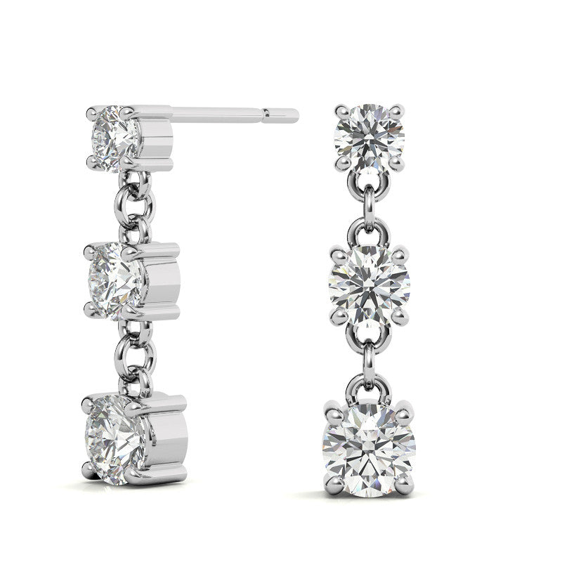 Round Moissanite Three Stone Earrings (4, 3.5, 3mm) 14k W/Y