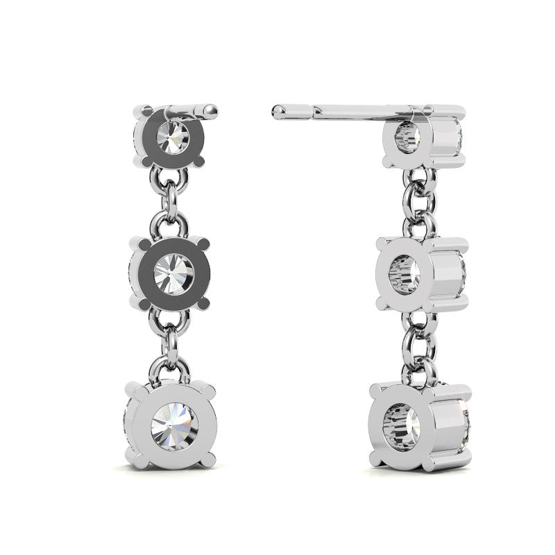 Round Moissanite Three Stone Earrings (4, 3.5, 3mm) 14k W/Y