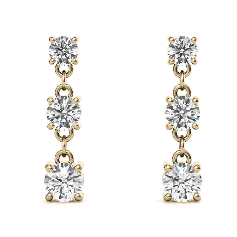 Round Moissanite Three Stone Earrings (4, 3.5, 3mm) 14k W/Y