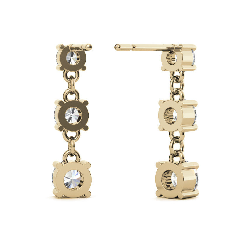 Round Moissanite Three Stone Earrings (4, 3.5, 3mm) 14k W/Y