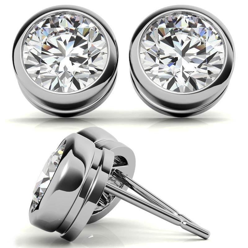 Round Bezel Moissanite Stud Earrings