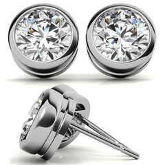 Round Bezel Moissanite Stud Earrings