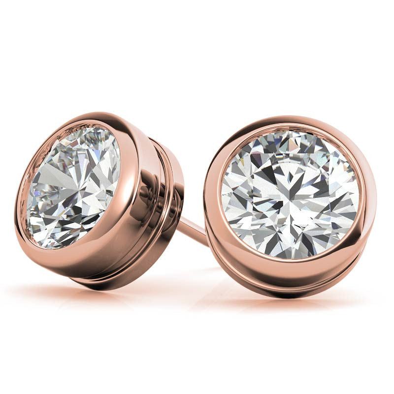 Round Bezel Moissanite Stud Earrings