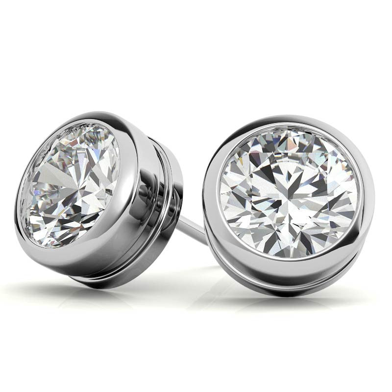 Round Bezel Moissanite Stud Earrings