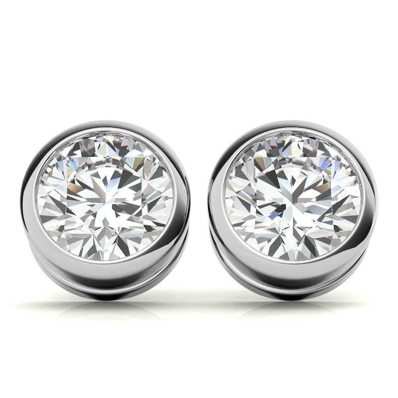 Round Bezel Moissanite Stud Earrings