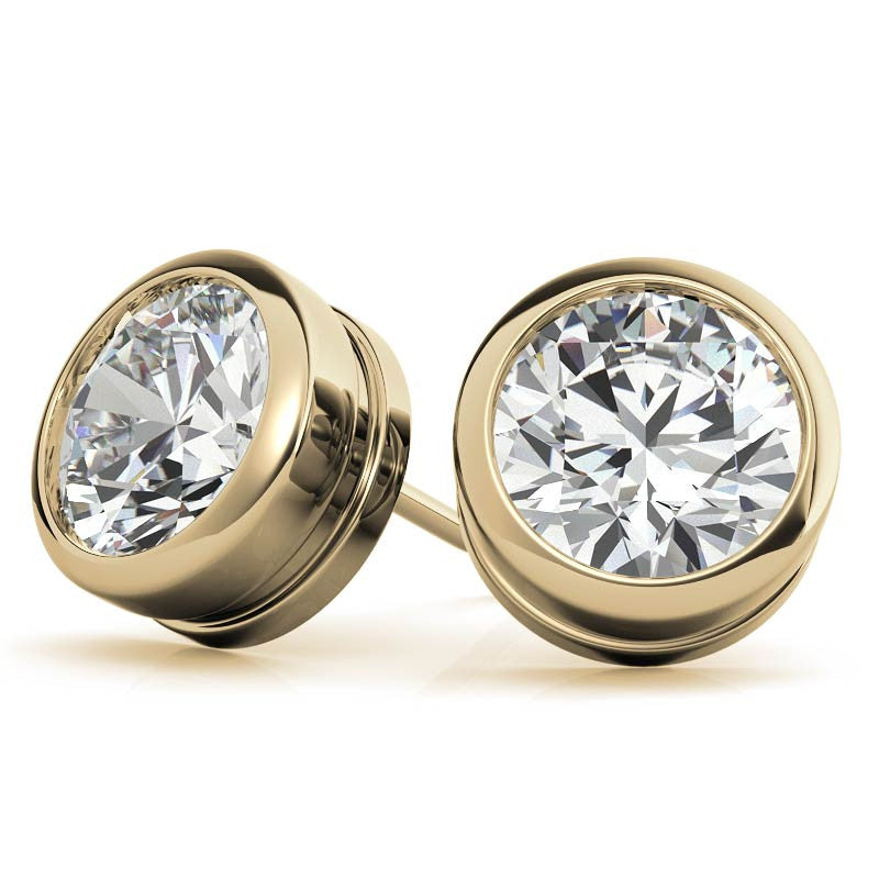 Round Bezel Moissanite Stud Earrings