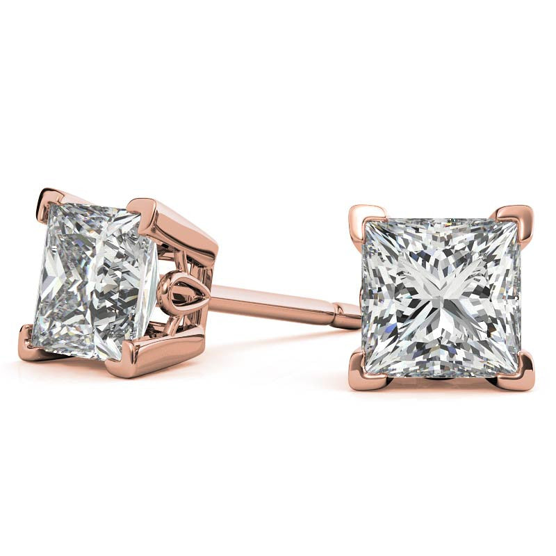 Princess Moissanite Vintage Scroll Stud Earrings
