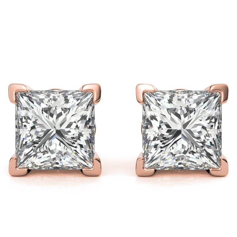 Princess Moissanite Vintage Scroll Stud Earrings