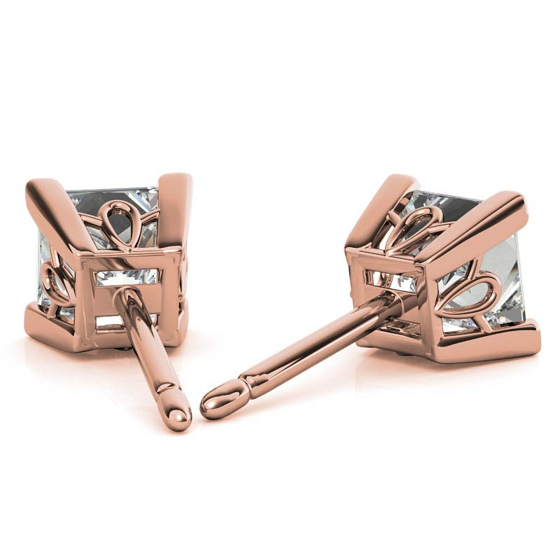 Princess Moissanite Vintage Scroll Stud Earrings
