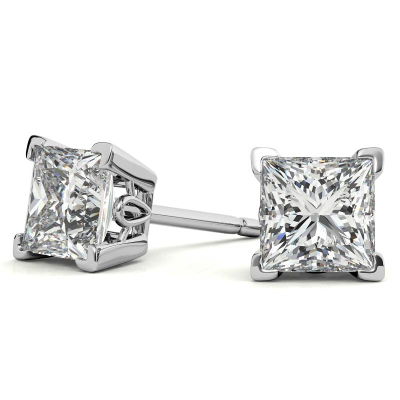 Princess Moissanite Vintage Scroll Stud Earrings