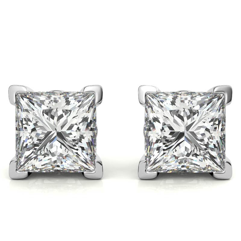 Princess Moissanite Vintage Scroll Stud Earrings