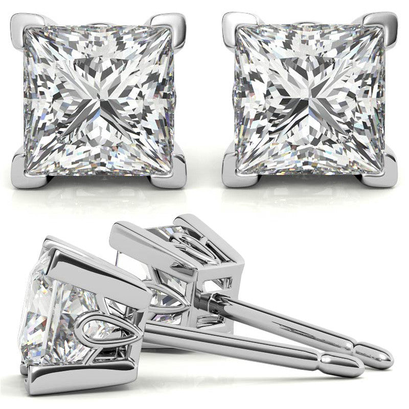 Princess Moissanite Vintage Scroll Stud Earrings