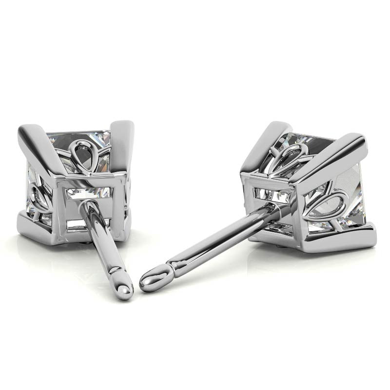 Princess Moissanite Vintage Scroll Stud Earrings