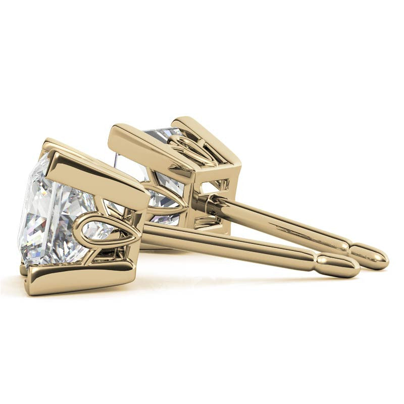 Princess Moissanite Vintage Scroll Stud Earrings