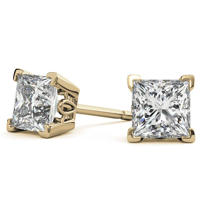 Princess Moissanite Vintage Scroll Stud Earrings
