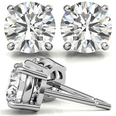 Platinum 4-Prong Low-Profile Round Moissanite Basket Stud Earrings