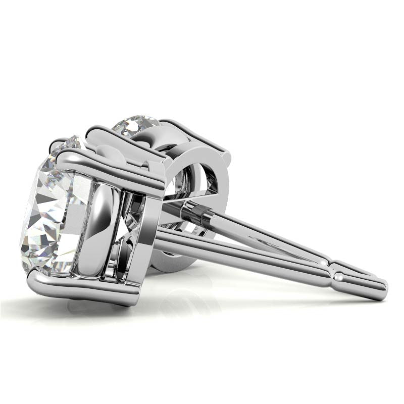 Platinum 4-Prong Low-Profile Round Moissanite Basket Stud Earrings