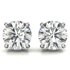 Platinum 4-Prong Low-Profile Round Moissanite Basket Stud Earrings