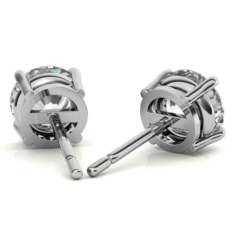 Platinum 4-Prong Low-Profile Round Moissanite Basket Stud Earrings