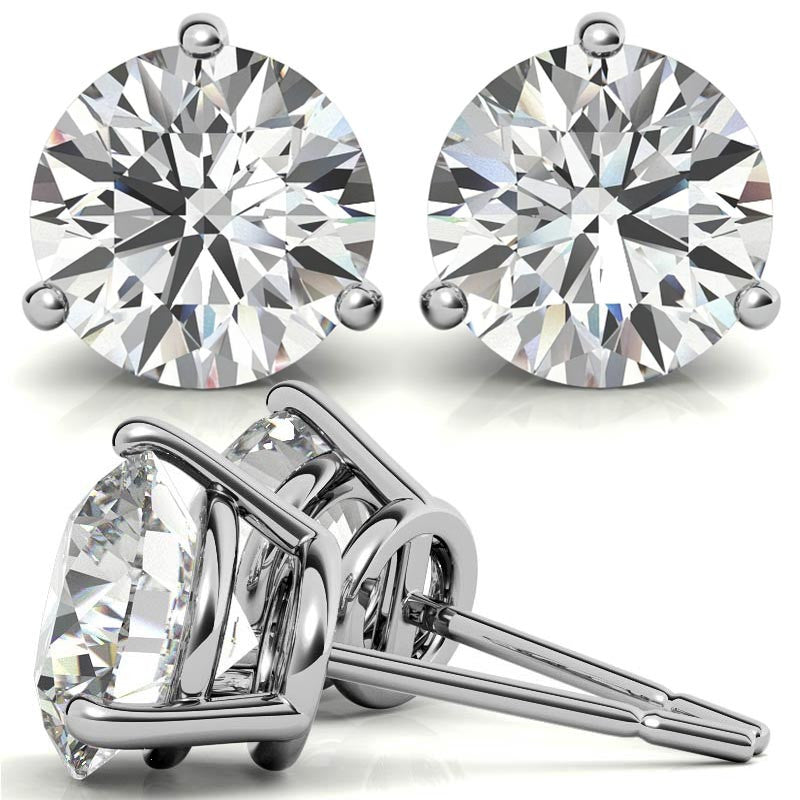 3-Prong Round Moissanite Basket Stud Earrings