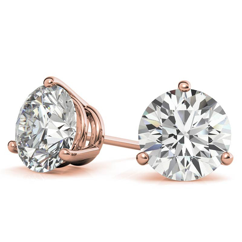 3-Prong Round Moissanite Basket Stud Earrings