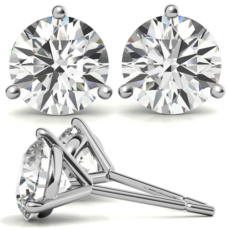 3-Prong Round Moissanite Martini Stud Earrings