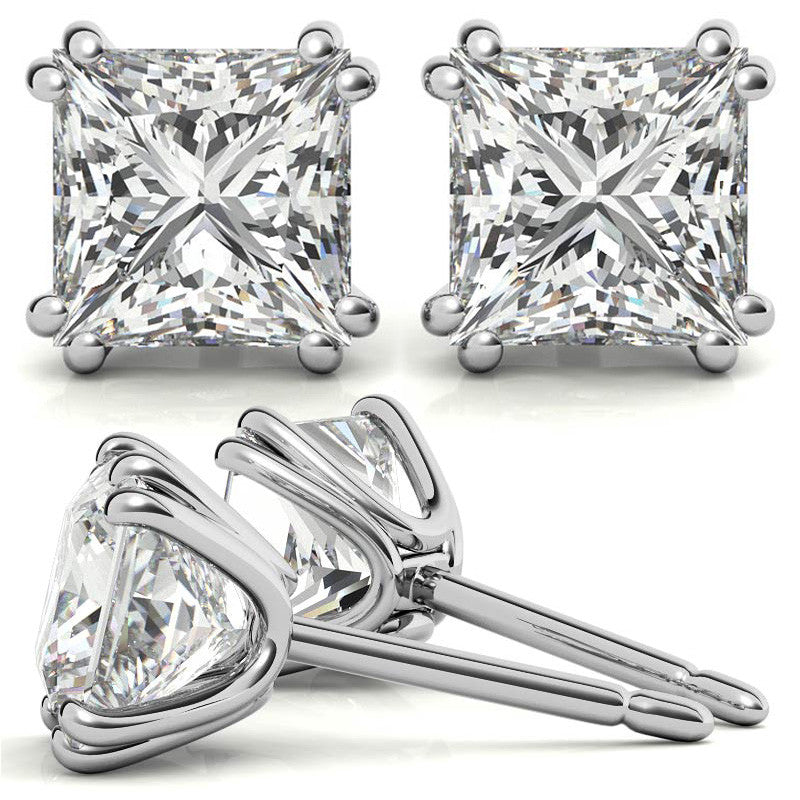 Split-Prong Princess Moissanite Stud Earrings